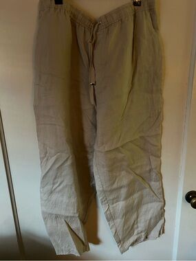 Light Beige mango Linen Drawstring Pants